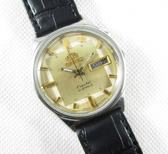 Vintage ORIENT Crystal 21 jewels Automatic Day Da… - image 3