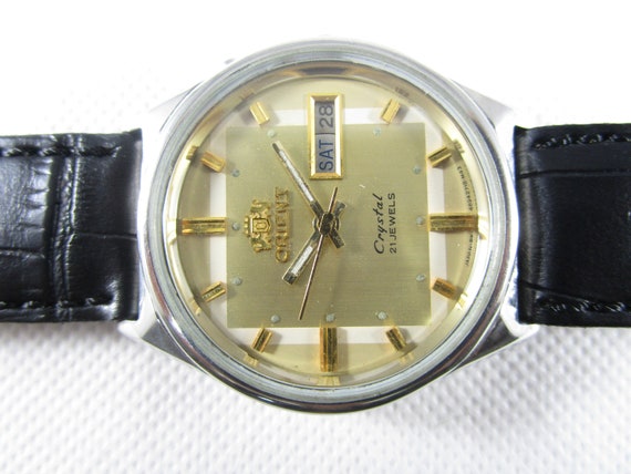 Vintage ORIENT Crystal 21 jewels Automatic Day Da… - image 2