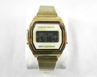 Montre-bracelet numérique unisexe rétro vintage en acier CASIO A168 authentique - Or