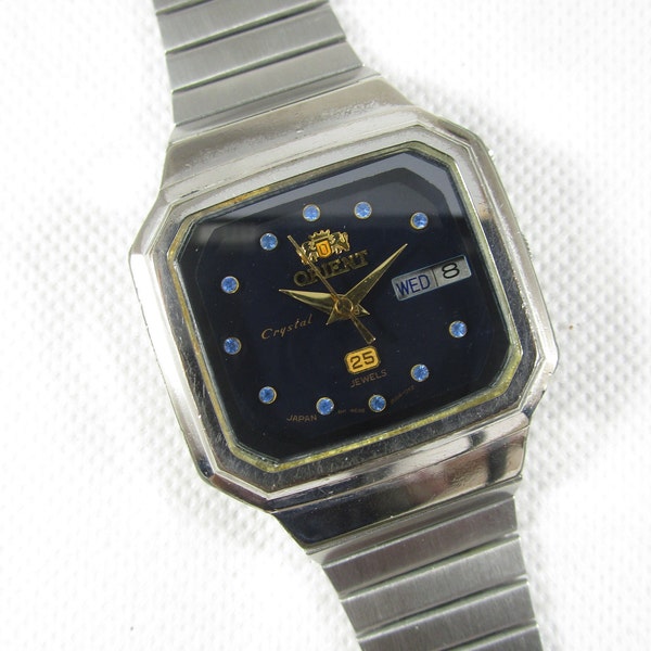 Vintage ORIENT CRYSTAL 25 JEWELS Automatic Day-Date Japan Men's Wrist Watch# Z302