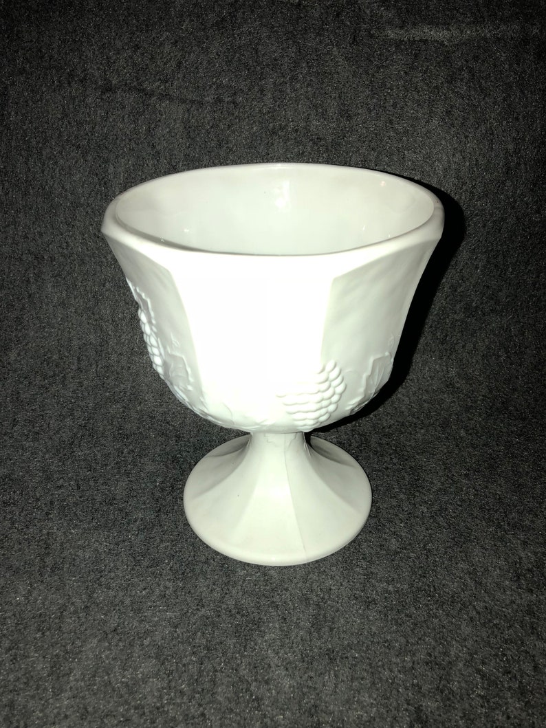 Vintage White Milk Glass Pedestal Bowl/vase With Grape Design Etsy UK