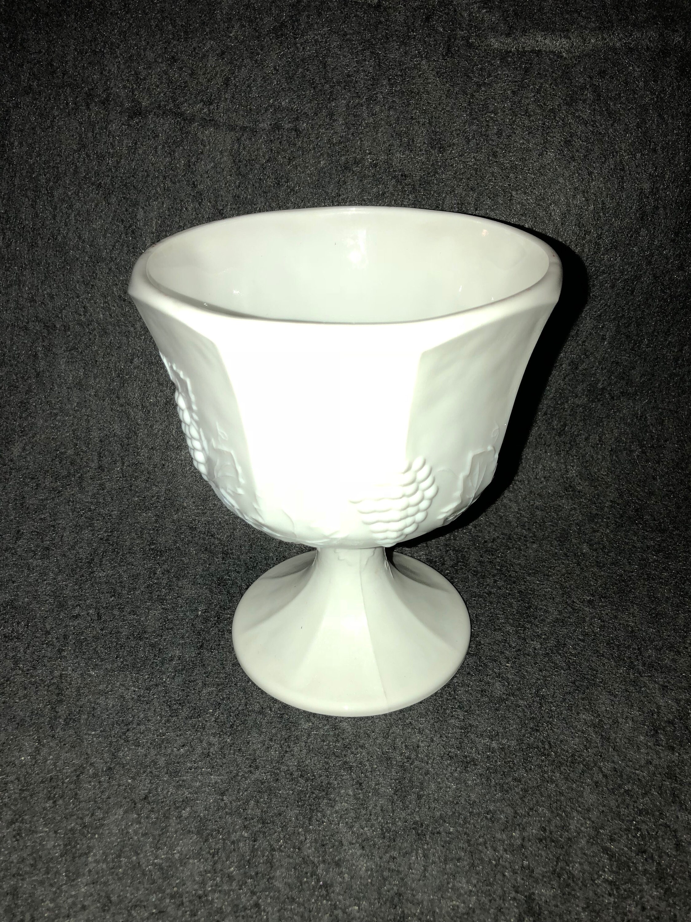 Vintage White Milk Glass Pedestal Bowl/vase With Grape Design Etsy UK