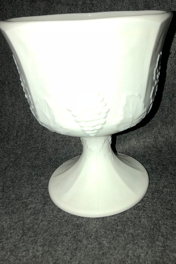 Vintage White Milk Glass Pedestal Bowl Vase With G Design - Milk Glass Pedestal Bowl Vintage White Milk Glass Pedestal Bowl Vase With G Design - Milk Glass Pedestal Bowl