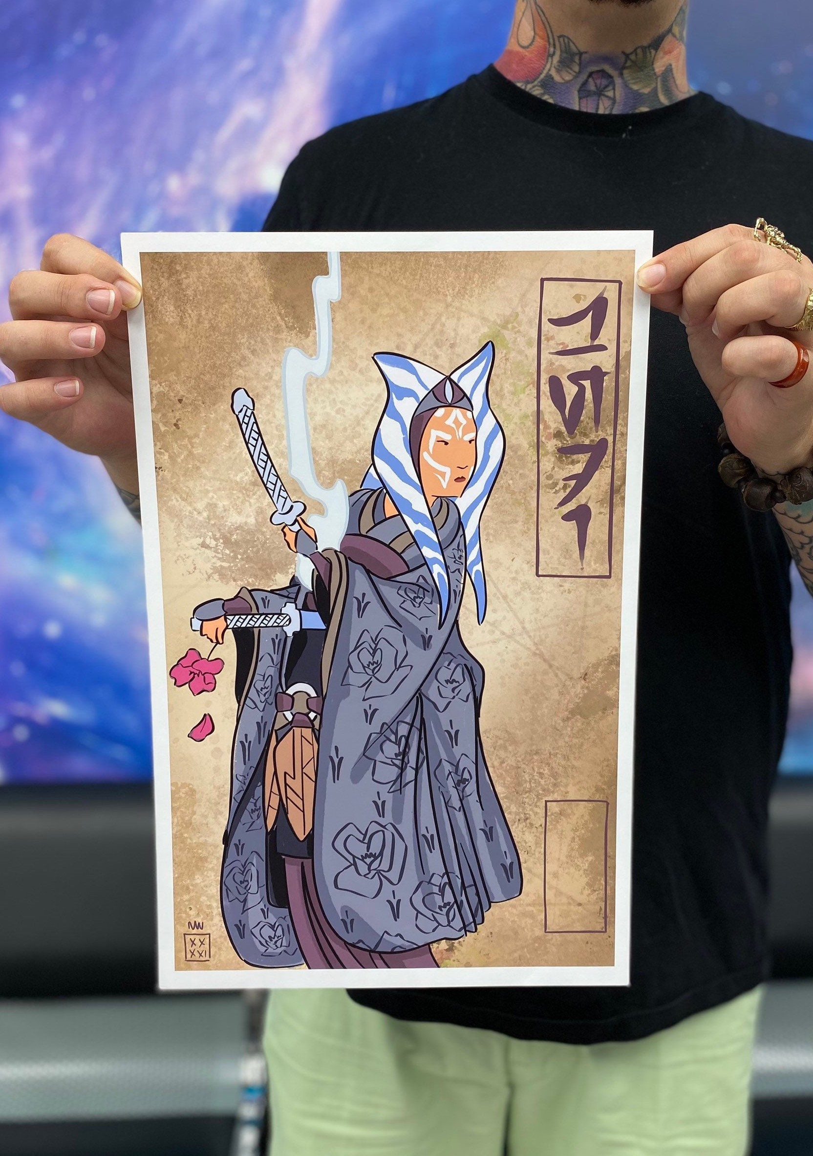 Star Wars Ahsoka Tano Rebels Art Print, Japanese Samurai Style