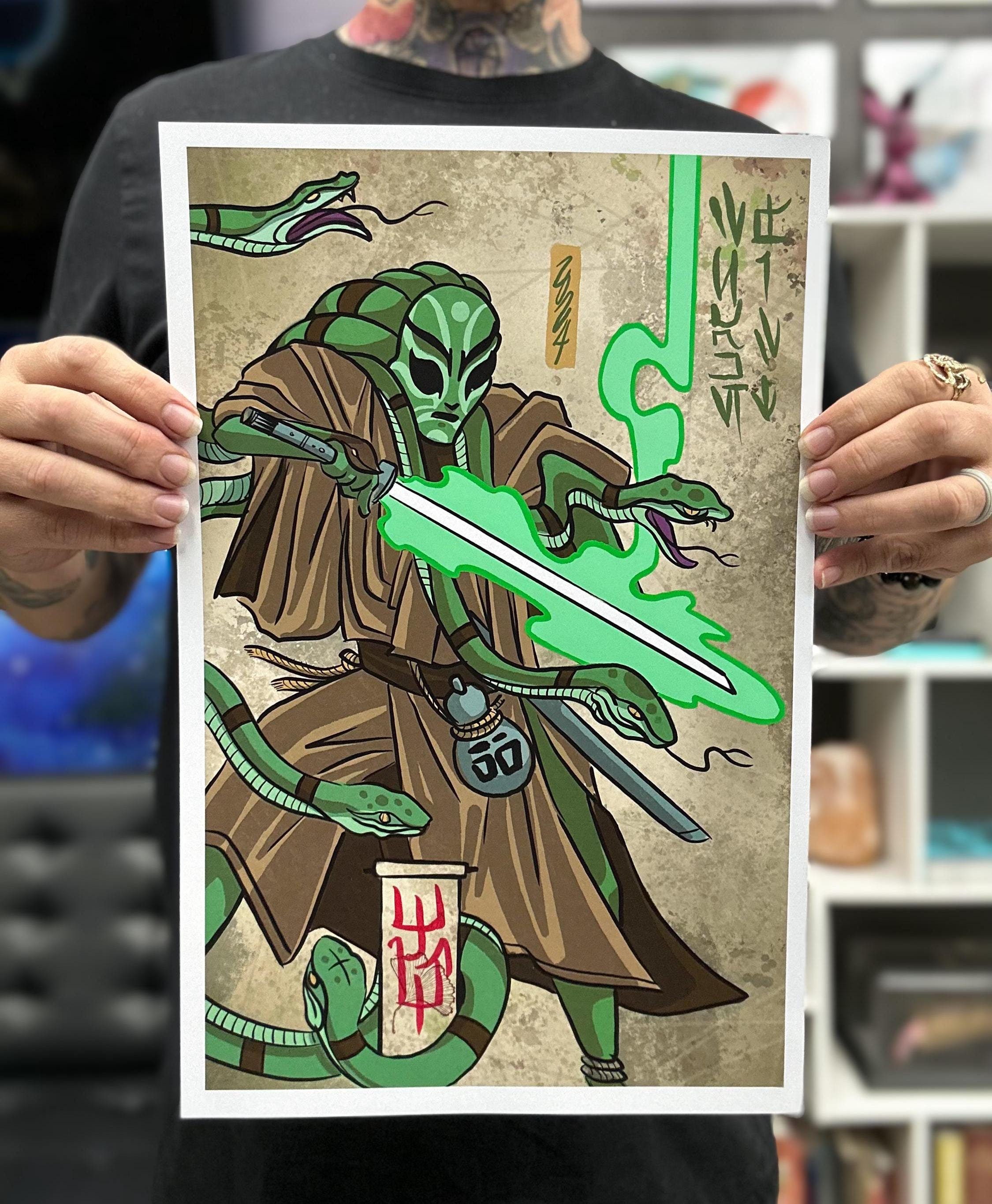 Star Wars Kit Fisto Art Print, Japanese Samurai Style Poster