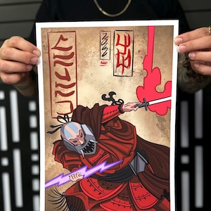 Star Wars Darth Malak Art Print, Japanese Samurai style poster, Darkside Lightsaber themed wall decor, Christmas Gift ideas, KOTOR fan