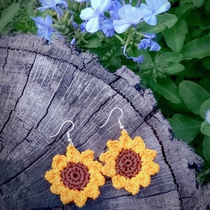 Sunflower Earrings Pattern, Crocheted Sunflower Earrings Pattern, Thread Sunflower Earrings Pattern image 5