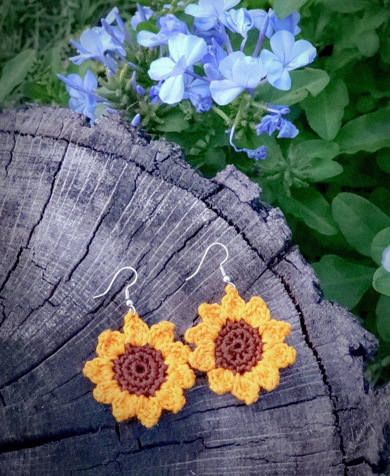 Sunflower Earrings Pattern, Crocheted Sunflower Earrings Pattern, Thread Sunflower Earrings Pattern image 5