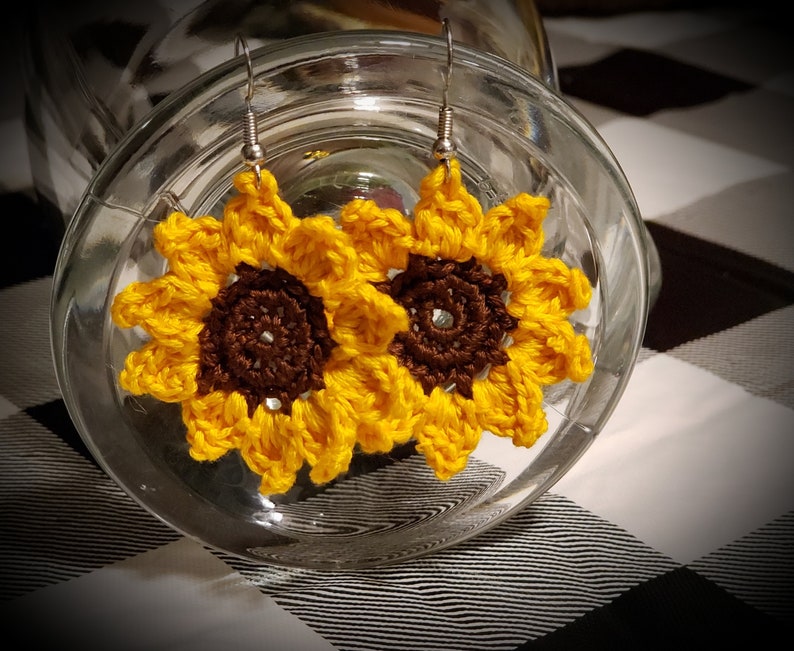 Sunflower Earrings Crochet Sunflower Earrings Sunflower Etsy