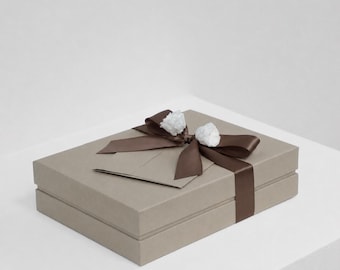 Beige Gift Box with Roses, Personalized Handwritten-Style Card & Luxurious Bow, Available in 5 Colors