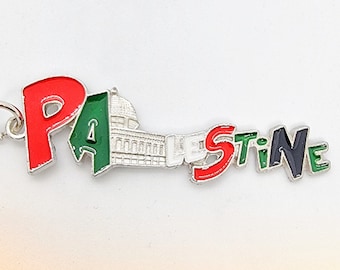 Drapeau de la Palestine avec chaîne/porte-clés gravé Dôme du Rocher.