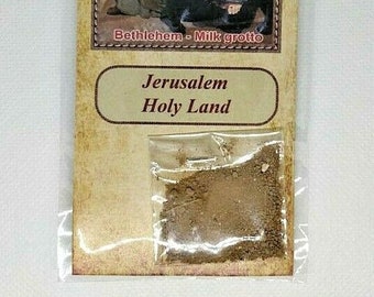 Holy Land Jerusalem Olive Wood Cross Necklace & Holy Earth Treasure Relics Bag