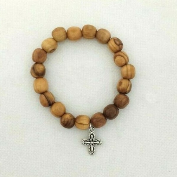 Hand Made OLIVE WOOD BRACELET Rosary with Cross from Bethlehem, the Holy Land