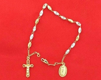 Stunning Silver & Gold Plated Single Decade Rosary Beads Bracelet with Icon. Please read description. Its worth it