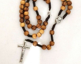 Olive Wood very strong brown corded Rosary Beads with Jerusalem Soil. please read description, its worth it