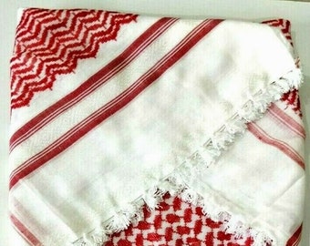 Red and White Palestinian Shemagh (scarf) Genuine & Original, With Tassels,Grade A