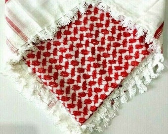Red and White Palestinian Shemagh (scarf) Genuine & Original With Tassels Grade A