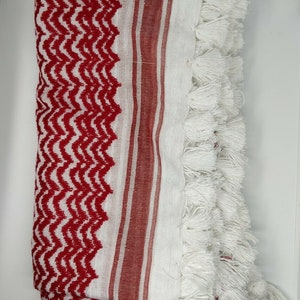 Authentic, Original, Genuine and Hand made Real 100 Percent Cotton Guaranteed Red & White Palestinian / Jordanian Shemagh scarf image 5