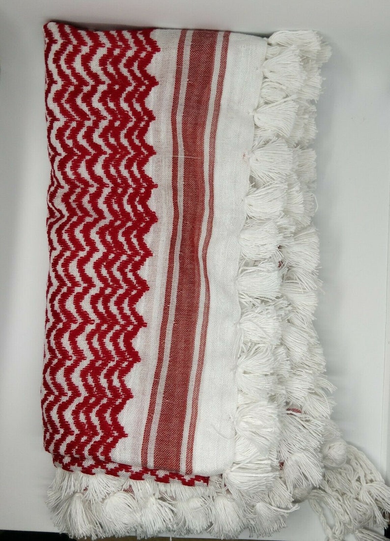 Authentic, Original, Genuine and Hand made Real 100 Percent Cotton Guaranteed Red & White Palestinian / Jordanian Shemagh scarf image 5