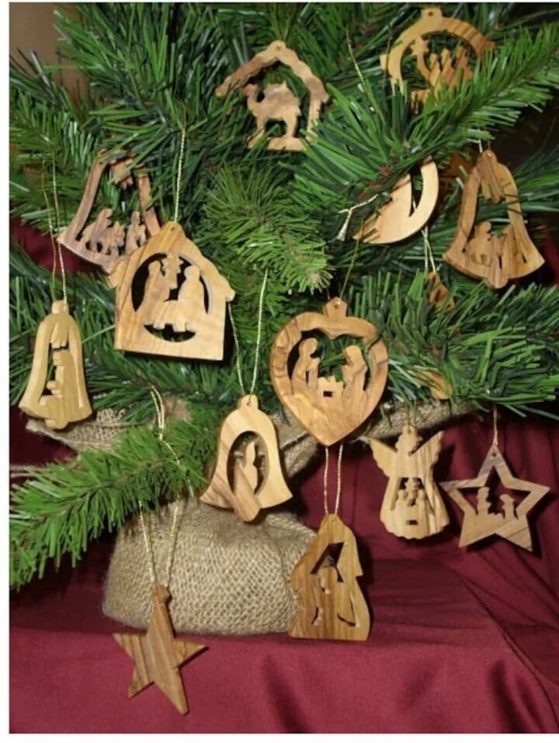 Brand New Olive Wood Christmas Tree Ornament Decorations Set Etsy