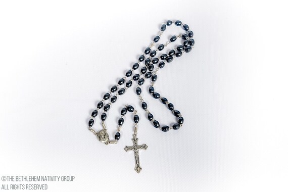 Stunning Hematite Natural Solid Stone Oval Rosary Beads /&FREE ROSARY BOX/&Booklet
