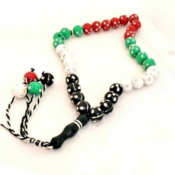 5-Piece Handmade Gold Imam Prayer Beads with Palestinian Flag Design and Crystal Stones (33 Beads) main image 1