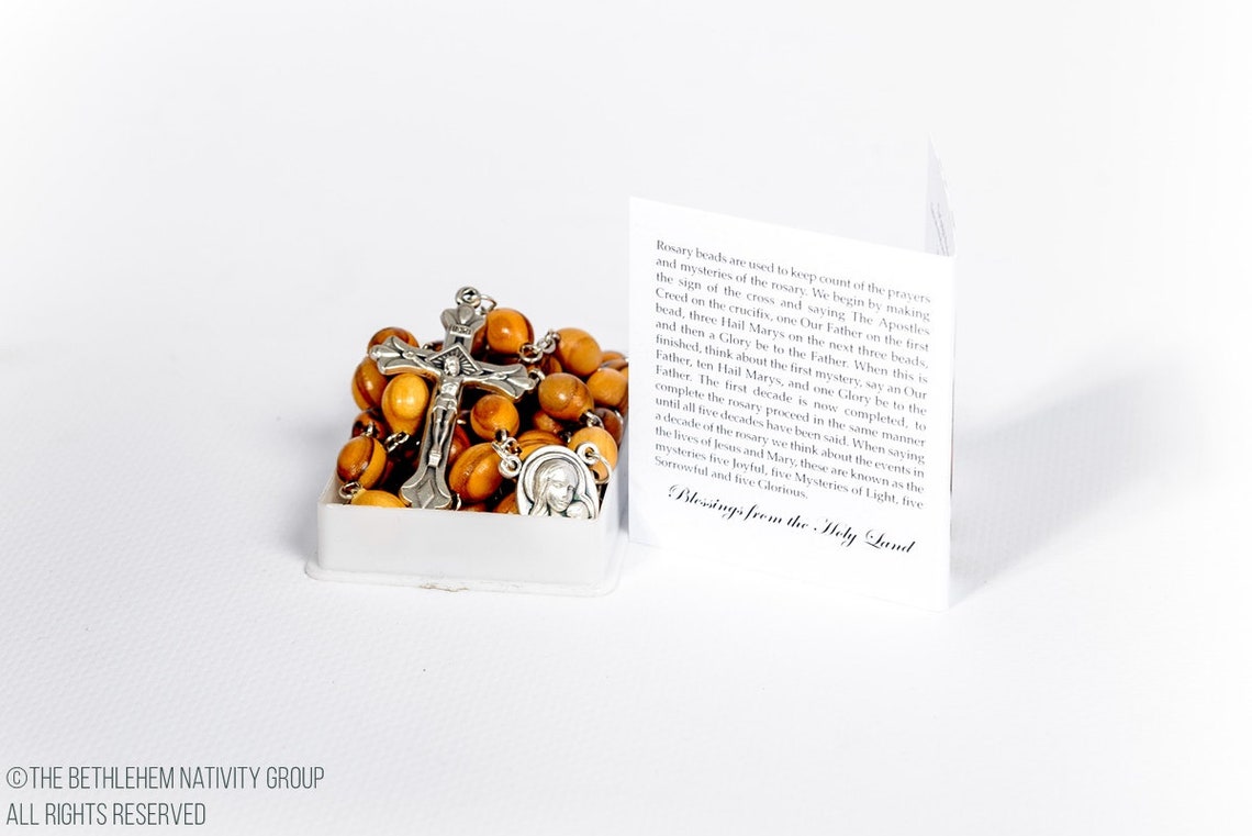 Olive Wood Catholic Rosary With Holy Land Soilearth From - Etsy