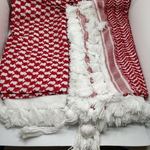 Authentic, Original, Genuine and Hand made Real 100 Percent Cotton Guaranteed Red & White Palestinian / Jordanian Shemagh scarf image 4