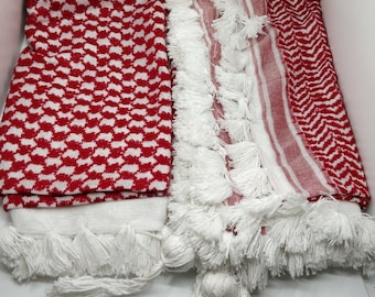 Authentic 100% Genuine Red & White Palestinian / Jordanian Shemagh (scarf) - Hand made Real 100 Percent Cotton Guaranteed