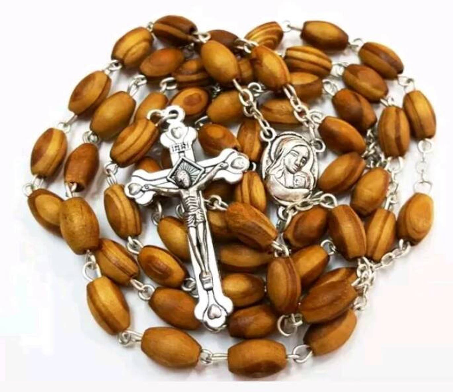 Olive Wood Catholic Rosary With Holy Land Soilearth From - Etsy