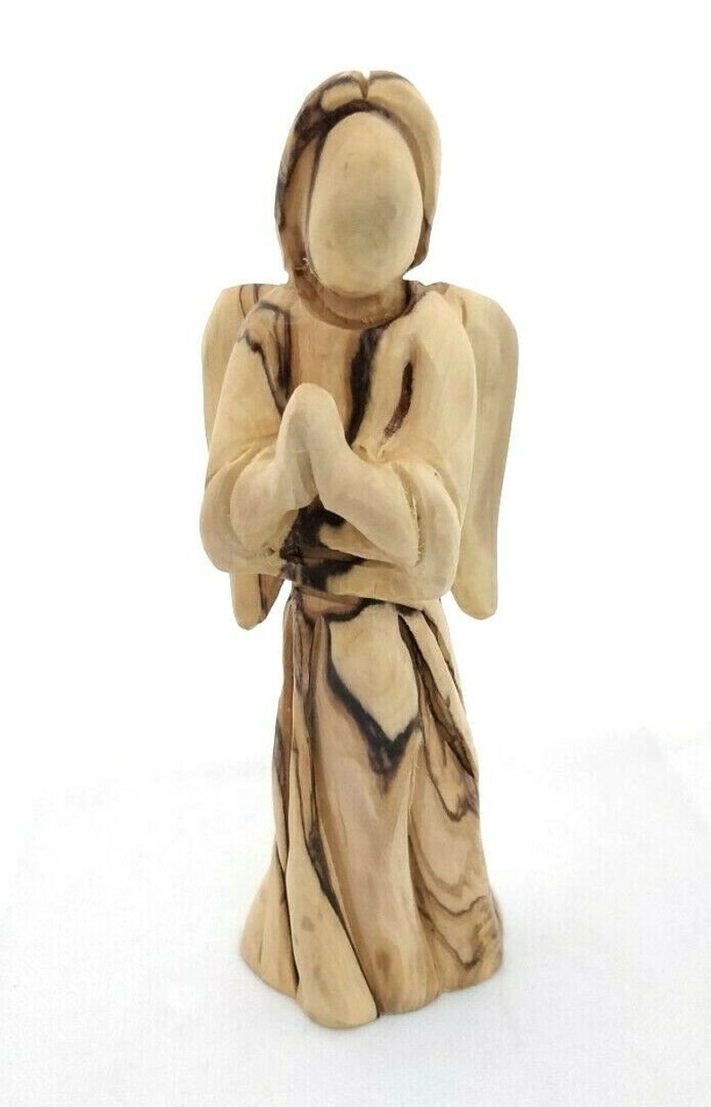Large Size Hand Crafted Olive Wood Praying Angel Statue Made image 2