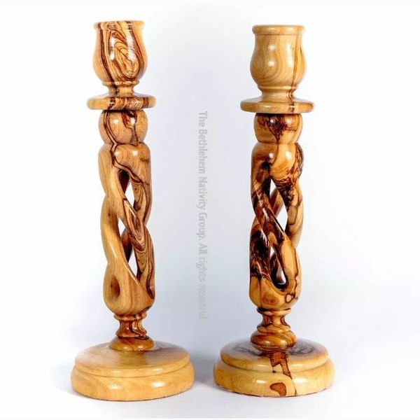 Stunning & Beautifully Made / Set of 2 Olive Wood Candle Holders table dinner wooden stick