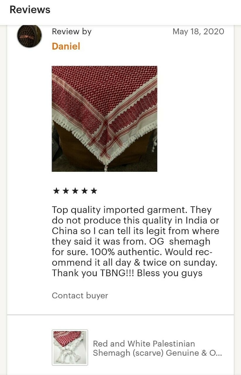 Authentic, Original, Genuine and Hand made Real 100 Percent Cotton Guaranteed Red & White Palestinian / Jordanian Shemagh scarf image 6