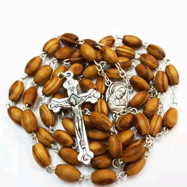 Hand Crafted Olive Wood Rosary with Holy Land Soil Earth Relics / FREE JERUSALEM BOX & Free Booklet how to pray the Rosary