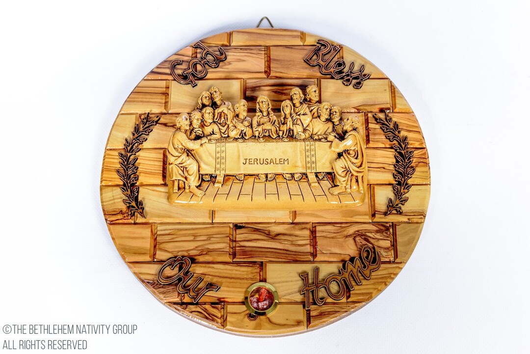 Last Supper Olive Wood Wall Plaque With Ceramic Centre Piece ...