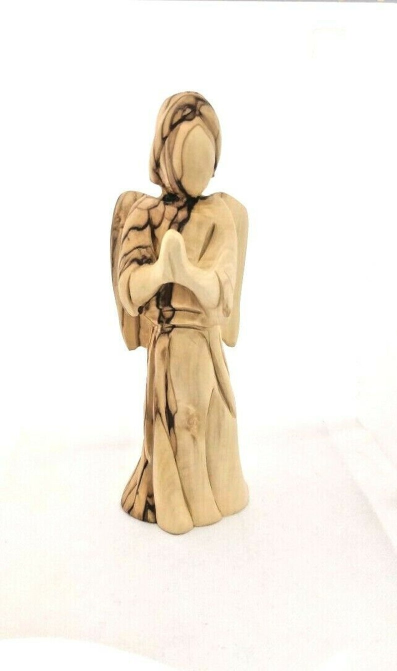 Large Size Hand Crafted Olive Wood Praying Angel Statue Made image 0