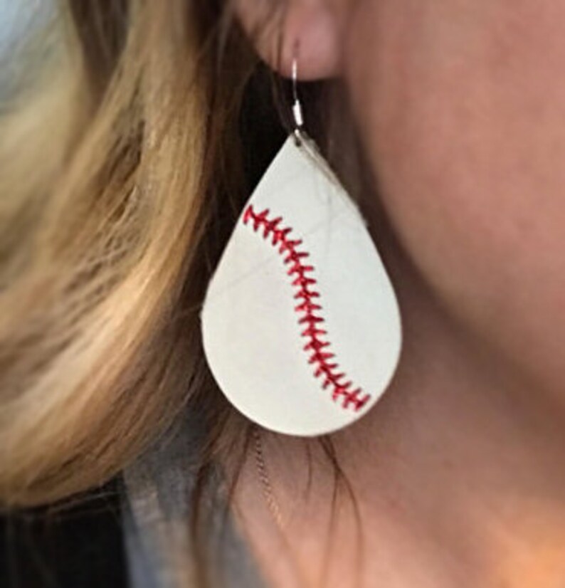 Softball Teardrop Leather Earrings. Etsy