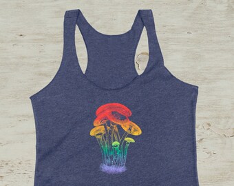 Camiseta sin mangas TriBlend con estampado serigrafiado ombré de micología de hongos