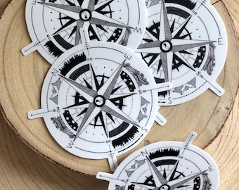 Compass Rose Nature Outdoor Die Cut Sticker 3"