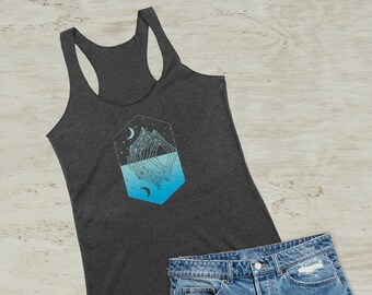 Camiseta de tirantes de tres mezclas con gráfico geométrico de montaña de medianoche Mirror