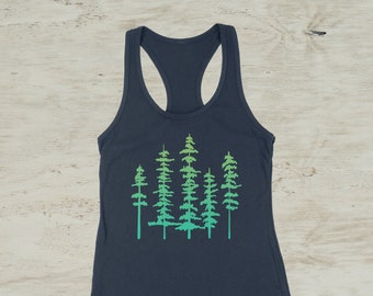 Camiseta sin mangas con estampado ombré de árboles de pino
