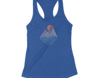 Camiseta sin mangas con estampado gráfico de puesta de sol en lago de montaña