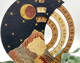 Noche en las montañas Calendario perpetuo celestial de madera