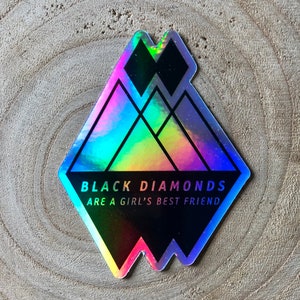 Black Diamonds Holographic Die Cut Sticker, Ski Snowboard Chic