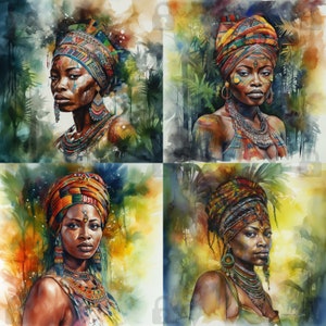 African Woman | Africa Tribe | Kente Watercolors | Elegant African Lady | Instant Digital Download | African Decor | African Digital Art