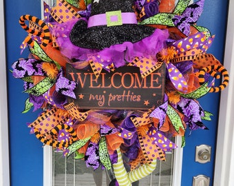 Halloween witch wreath, Halloween front door wreath, Witch with legs and hat, Halloween decor, Witch welcome wreath