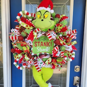 Green Monster Christmas Wreath: Whimsical Holiday Door Decor