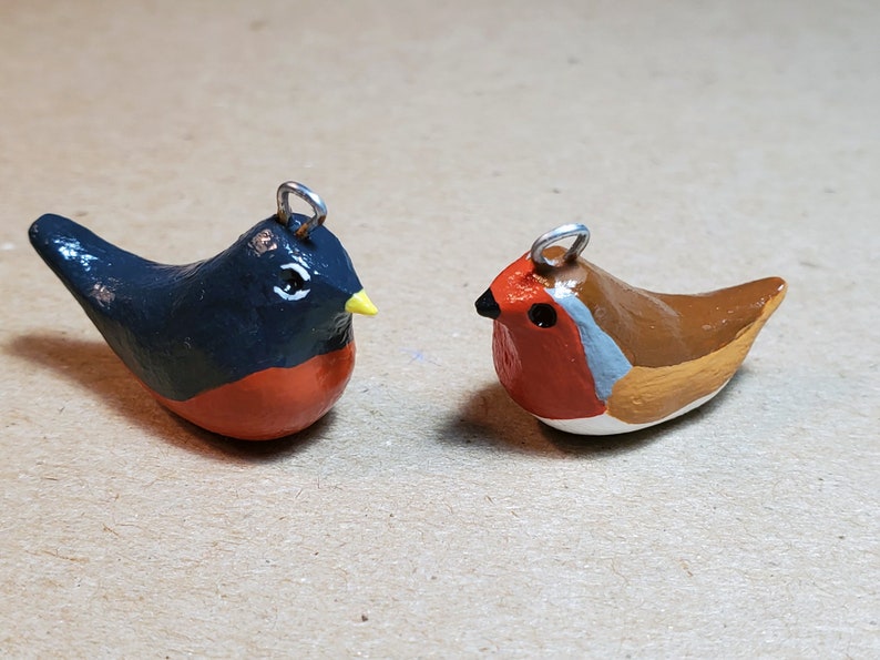 American robin clay bird charm