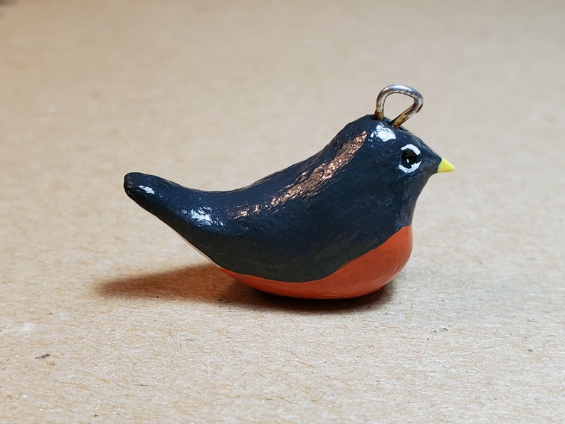 American robin clay bird charm