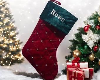 Personalized Velvet Christmas Stocking: Embroidered Name, Holiday Decor